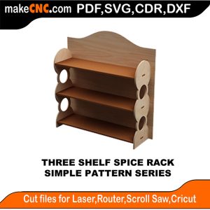 3D puzzle of Three Shelf Deco Spice Rack, precision laser-cut CNC template