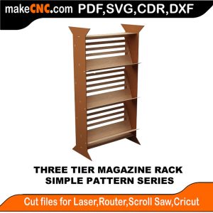 3D puzzle of a Three Tier Magazine Rack, precision laser-cut CNC template