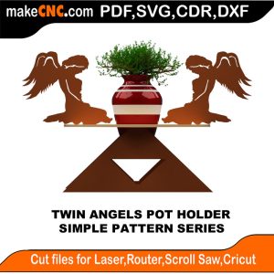 3D puzzle of Twin Angel Pot Holder for plants, precision laser-cut CNC template