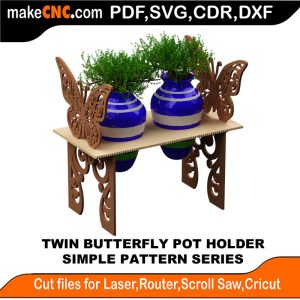 3D puzzle of a Twin Butterfly Pot Holder, precision laser-cut CNC template