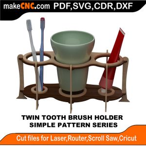 3D puzzle of Twin Toothbrush Holder, precision laser-cut CNC template