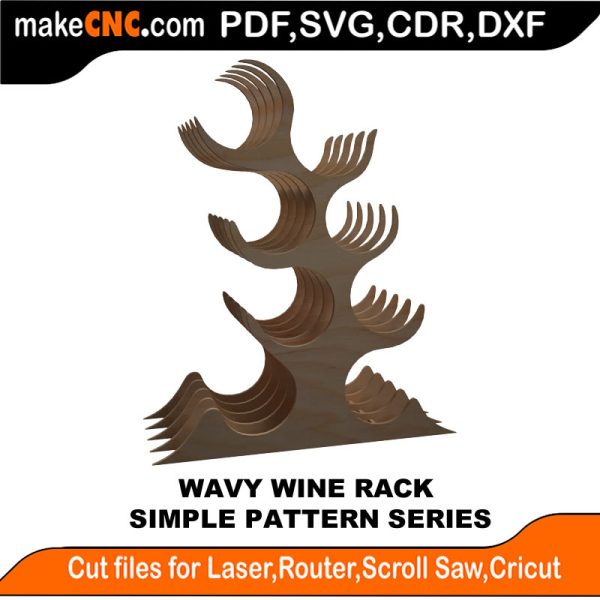 3D puzzle of Wavy Wine Rack, precision laser-cut CNC template