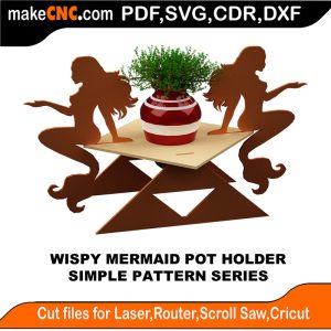 3D puzzle of a Wispy Mermaid Pot Holder, precision laser-cut CNC template