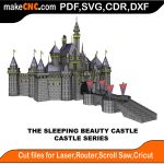 3D puzzle of The Sleeping Beauty Castle, precision laser-cut CNC template