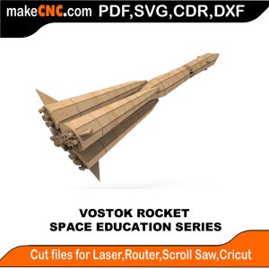 3D puzzle of Vostok Rocket, precision laser-cut CNC template