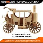 3D puzzle of a Steampunk Stage coach, precision laser-cut CNC template 3D puzzle of a Steampunk Stage coach, precision laser-cut CNC template
