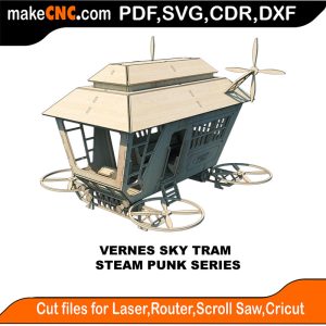 3D puzzle of Verne's Sky Tram, precision laser-cut CNC template