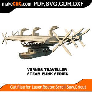 3D puzzle of Verne's Traveler, precision laser-cut CNC template