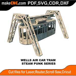 3D puzzle of Wells Air Car Tram, precision laser-cut CNC template