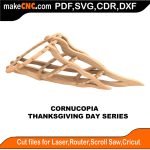 3D puzzle of a cornucopia, precision laser-cut CNC template for Thanksgiving