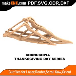 3D puzzle of a cornucopia, precision laser-cut CNC template for Thanksgiving