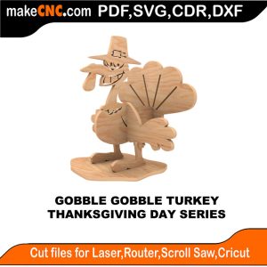 3D puzzle of a festive turkey, precision laser-cut CNC template for Thanksgiving