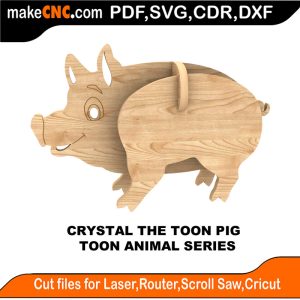 3D puzzle of Crystal the Pig, precision laser-cut CNC template
