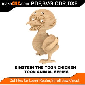 3D puzzle of Einstein the Chicken, precision laser-cut CNC template