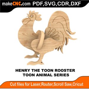 3D puzzle of Henry the Rooster, precision laser-cut CNC template