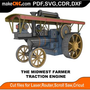 3D puzzle of The Midwest Farmer Traction Engine, precision laser-cut CNC template