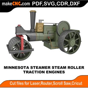 3D puzzle of the Minnesota Steamer Steam Roller - Traction Engine, precision laser-cut CNC template