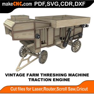 3D puzzle of The Vintage Farm Threshing Engine - Traction Engine, precision laser-cut CNC template