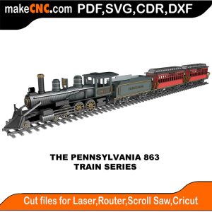 Pennsylvania 863 Train Scroll Saw Model DXF SVG Plans Toy Laser Cricut Silhouette