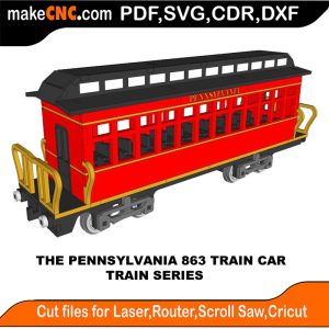 Pennsylvania Train Car 3D Puzzle Pattern Die Cutter Silhouette Plasma Router CDR SVG DXF PDF