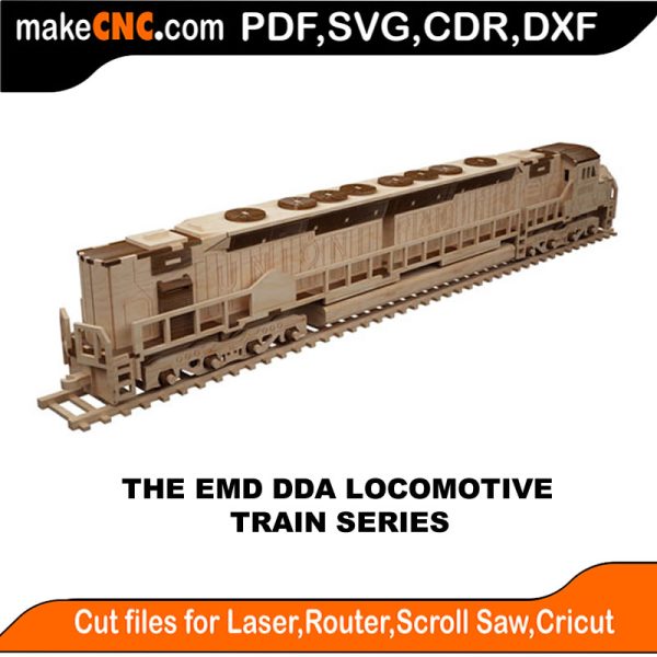 3D puzzle of the EMD DDA Locomotive, precision laser-cut CNC template