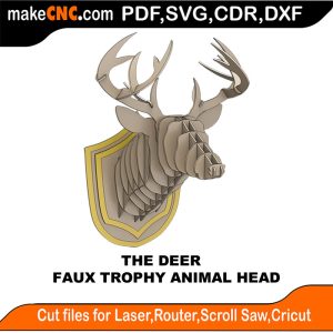 3D puzzle of The Trophy Faux Deer Head, precision laser-cut CNC template