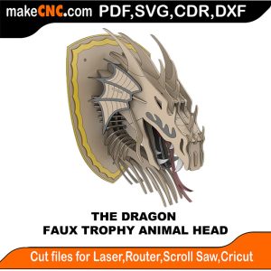 3D puzzle of The Trophy Faux Dragon Head, precision laser-cut CNC template