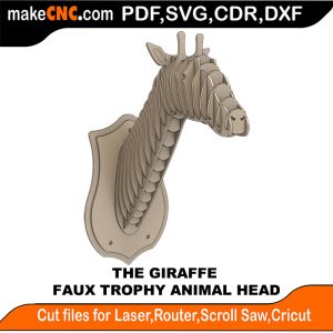3D puzzle of The Trophy Faux Giraffe Head, precision laser-cut CNC template
