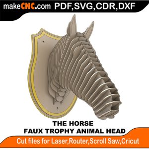 3D puzzle of The Trophy Faux Horse Head, precision laser-cut CNC template