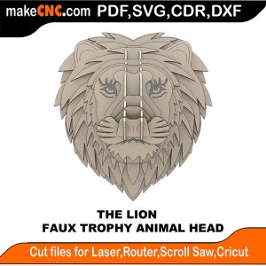 3D puzzle of The Trophy Faux Lion Head, precision laser-cut CNC template