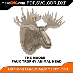 3D puzzle of The Trophy Faux Moose Head, precision laser-cut CNC template