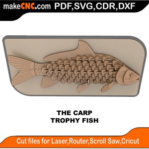3D puzzle of The Trophy Faux Carp, precision laser-cut CNC template