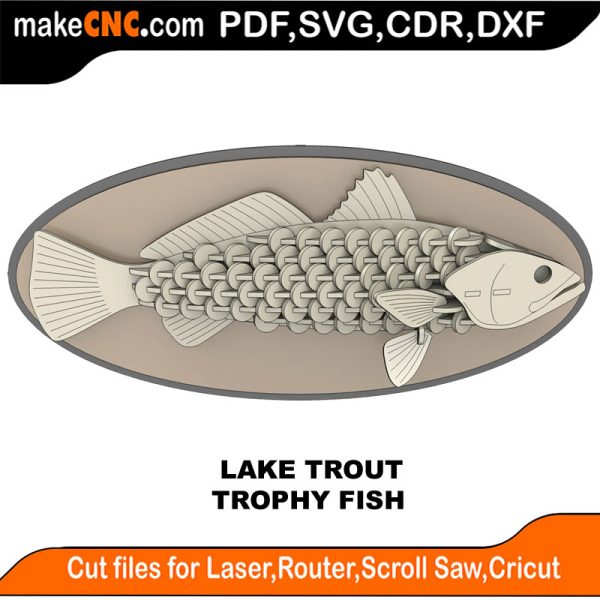 3D puzzle of The Trophy Faux Trout, precision laser-cut CNC template