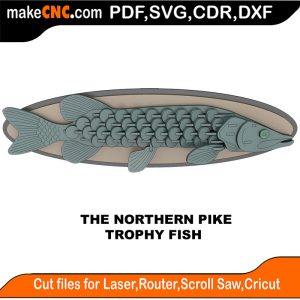 3D puzzle of the Trophy Faux Northern Pike, precision laser-cut CNC template