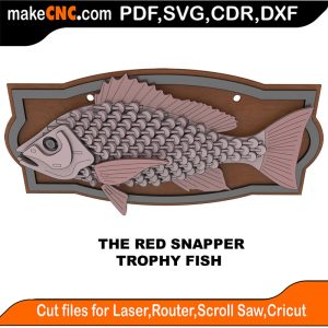 3D puzzle of The Red Snapper Trophy Fish, precision laser-cut CNC template