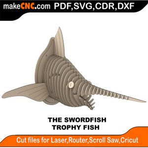 3D puzzle of The Trophy Faux Swordfish, precision laser-cut CNC template