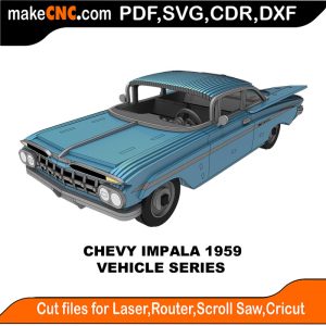 3D puzzle of a 1959 Chevrolet Impala, precision laser-cut CNC template