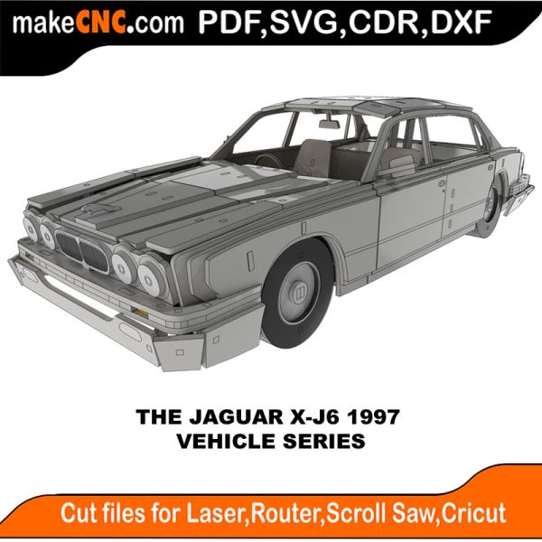 3D puzzle of The Jaguar XJ6 1997, precision laser-cut CNC template