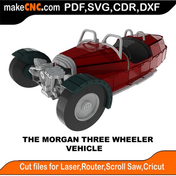 3D puzzle of a Morgan Three Wheeler, precision laser-cut CNC template