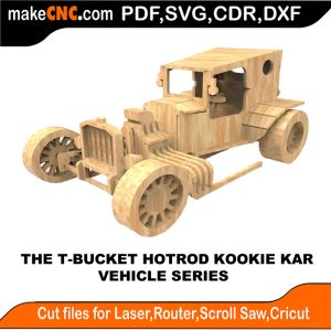 3D puzzle of the T Bucket Hotrod, "Kookie Kar," precision laser-cut CNC template