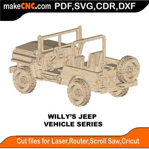 3D puzzle of Willy's Jeep, precision laser-cut CNC template