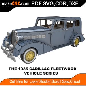 3D puzzle of The Cadillac Fleetwood 1935, precision laser-cut CNC template