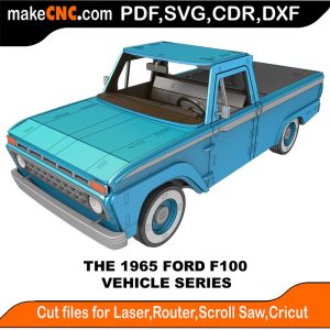 3D puzzle of The Ford F-100 1965, precision laser-cut CNC template