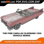 3D puzzle of The Pink Cadillac Eldorado 1959, precision laser-cut CNC template