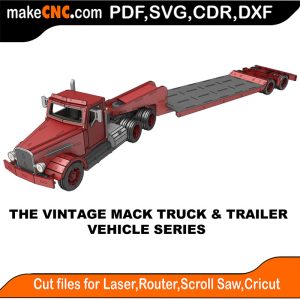 3D puzzle of The Vintage Mack Truck & Trailer, precision laser-cut CNC template
