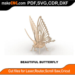 The Beautiful Butterfly 3D Puzzle Pattern for CNC Laser Router Silhouette Die Cutter Scroll Saw Model DXF SVG Plans Toy Laser Cricut Silhouette