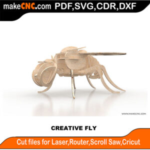 The Creative Fly 3D Puzzle Pattern for CNC Laser Router Silhouette Die Cutter Scroll Saw Model DXF SVG Plans Toy Laser Cricut Silhouette
