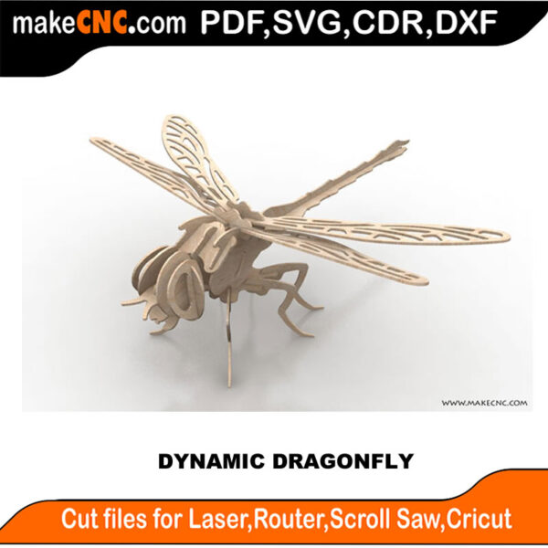 The Dynamic Dragonfly 3D Puzzle Pattern for CNC Laser Router Silhouette Die Cutter Scroll Saw Model DXF SVG Plans Toy Laser Cricut Silhouette
