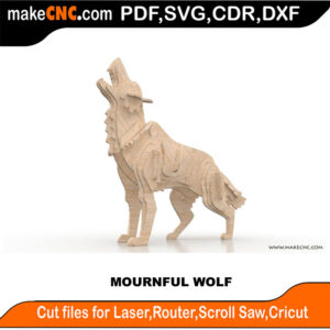 The Mournful Wolf 3D Puzzle Pattern for CNC Laser Router Silhouette Die Cutter Scroll Saw Model DXF SVG Plans Toy Laser Cricut Silhouette