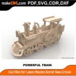 The Powerful Train 3D Puzzle Pattern for CNC Laser Router Silhouette Die Cutter Scroll Saw Model DXF SVG Plans Toy Laser Cricut Silhouette